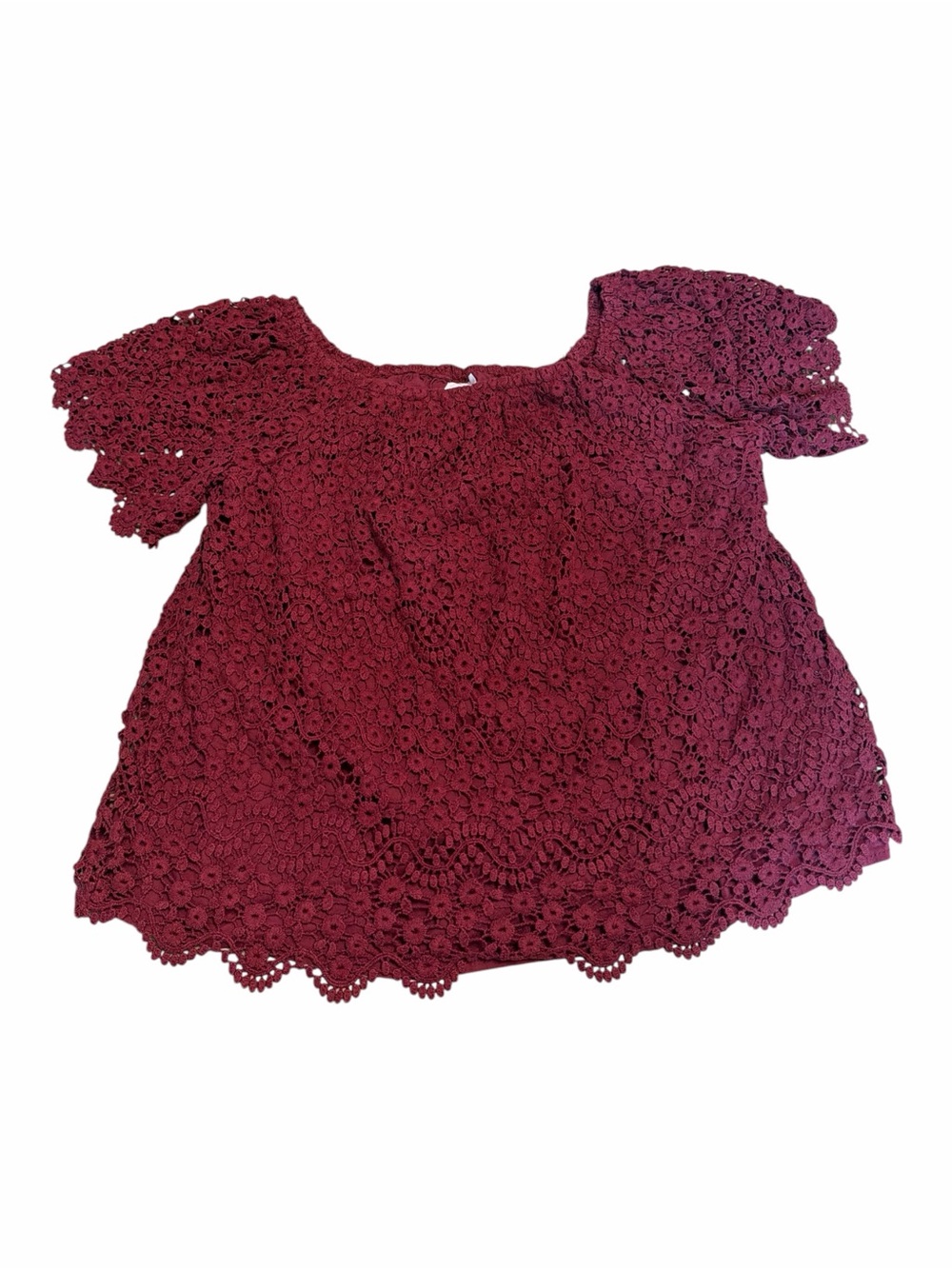 Knox Rose Burgundy Floral Crochet Lace Boho Blouse Medium Romantic Cottagecore